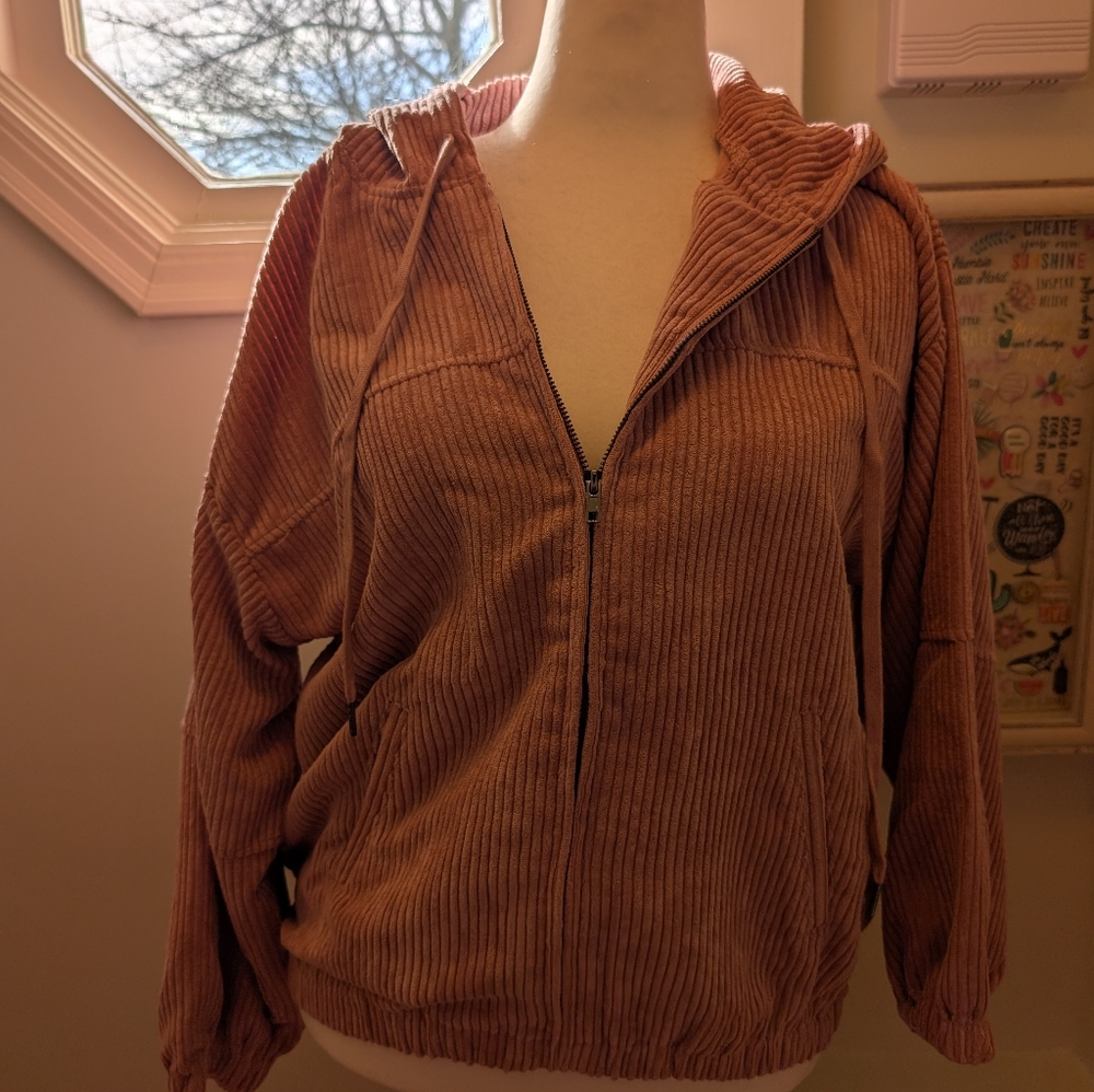 Kori America corduroy hooded zip-up jacket